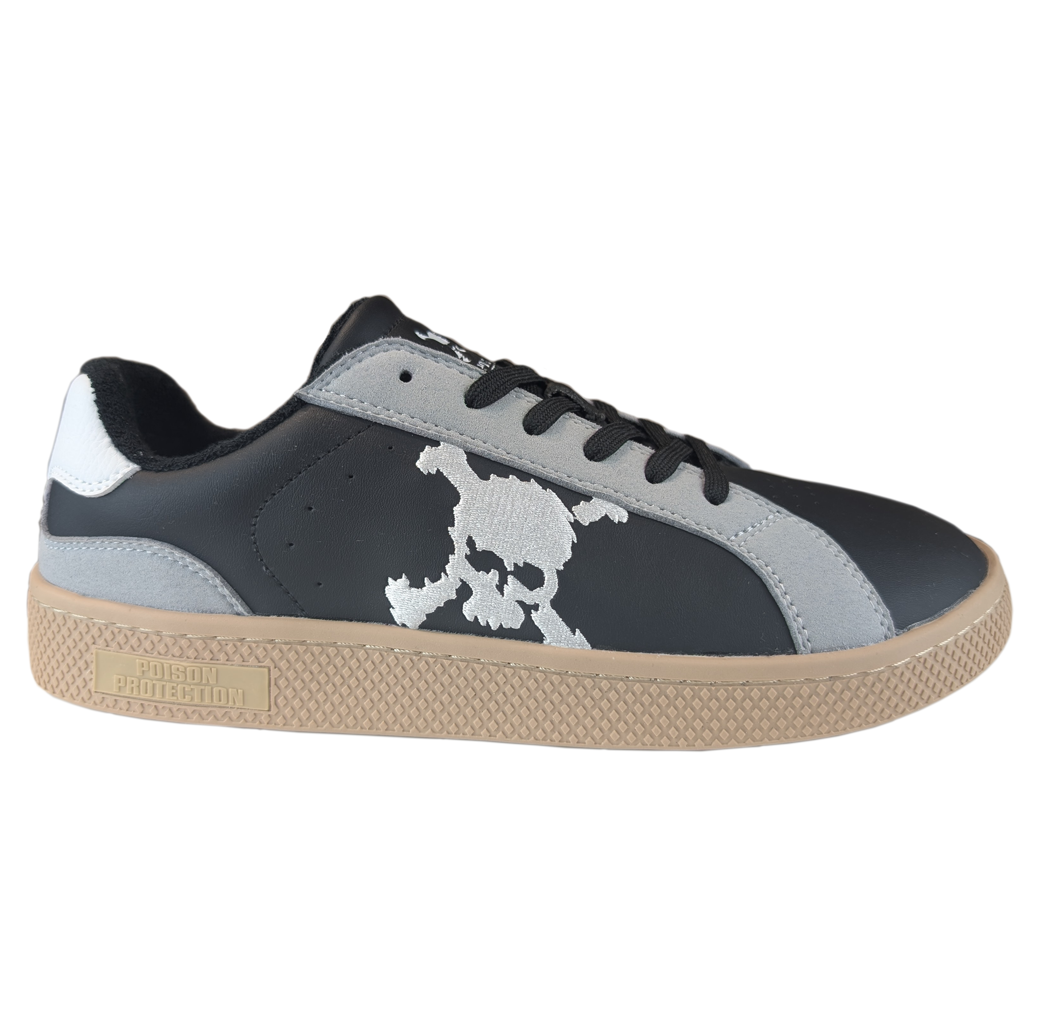 Zapatilla Barefoot Tokyo Skull Black/Gray Suede/White/Light Tan/Beige Patch