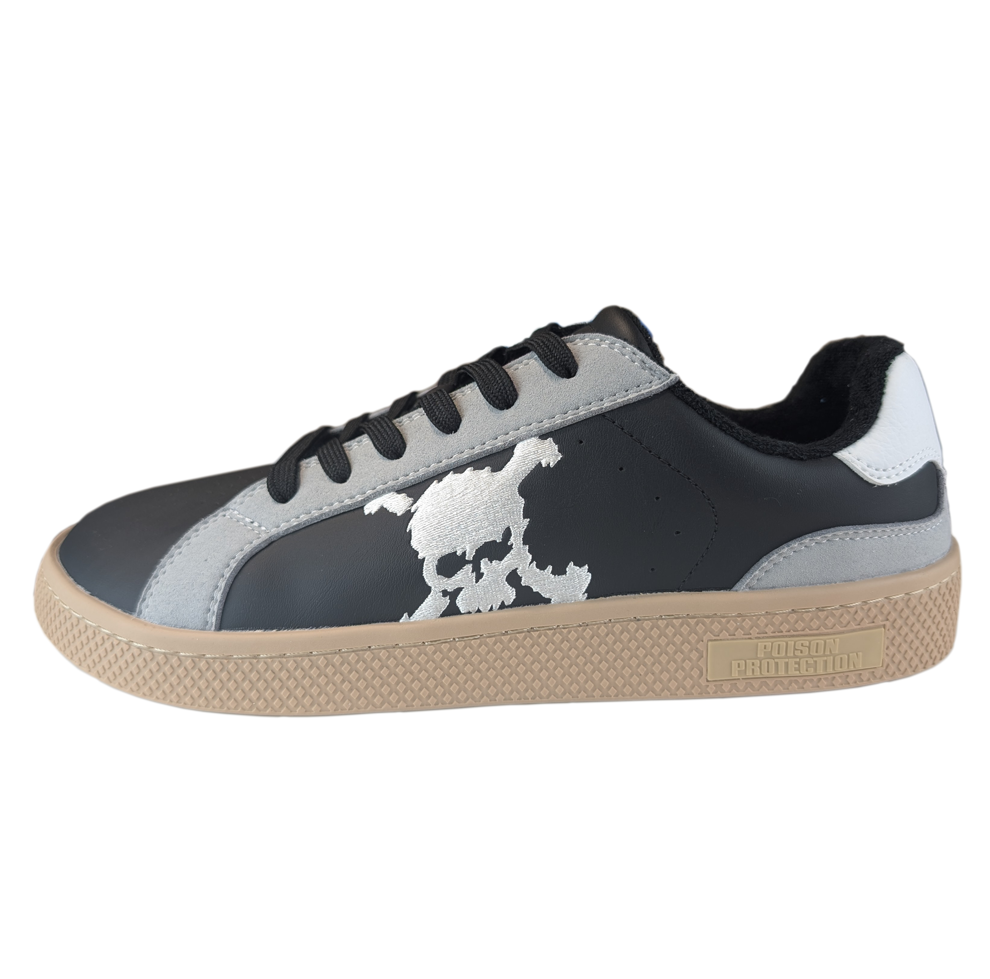 Zapatilla Barefoot Tokyo Skull Black/Gray Suede/White/Light Tan/Beige Patch