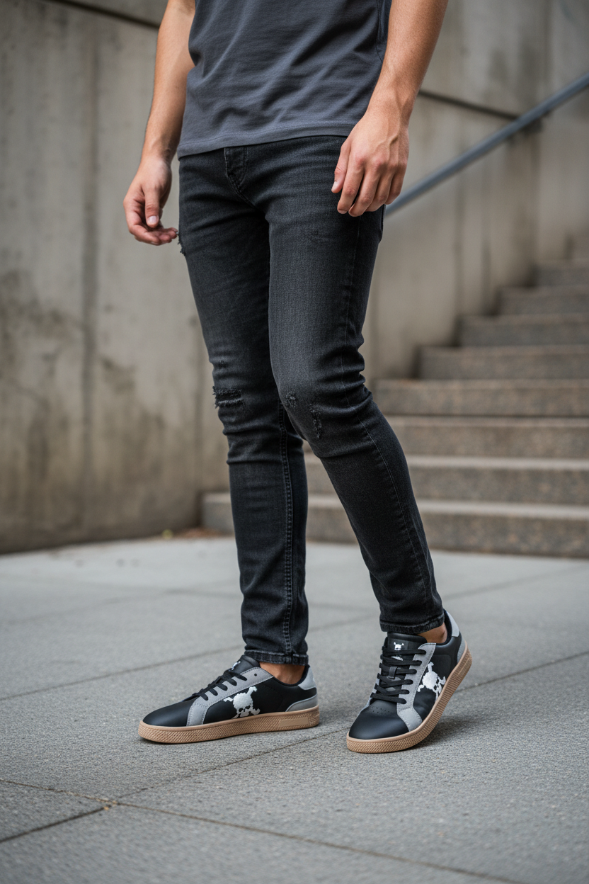 Zapatilla Barefoot Tokyo Skull Black/Gray Suede/White/Light Tan/Beige Patch